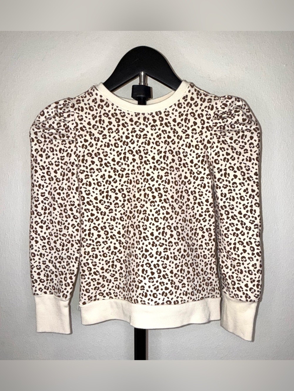 Janie and Jack Girls Leopard Print Puff Sleeve Sweatshirt, size 8